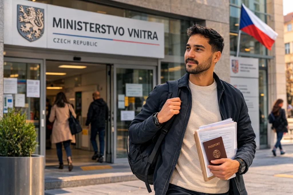 Foreign employee on the way to an Employee Card extension appointment in Prague