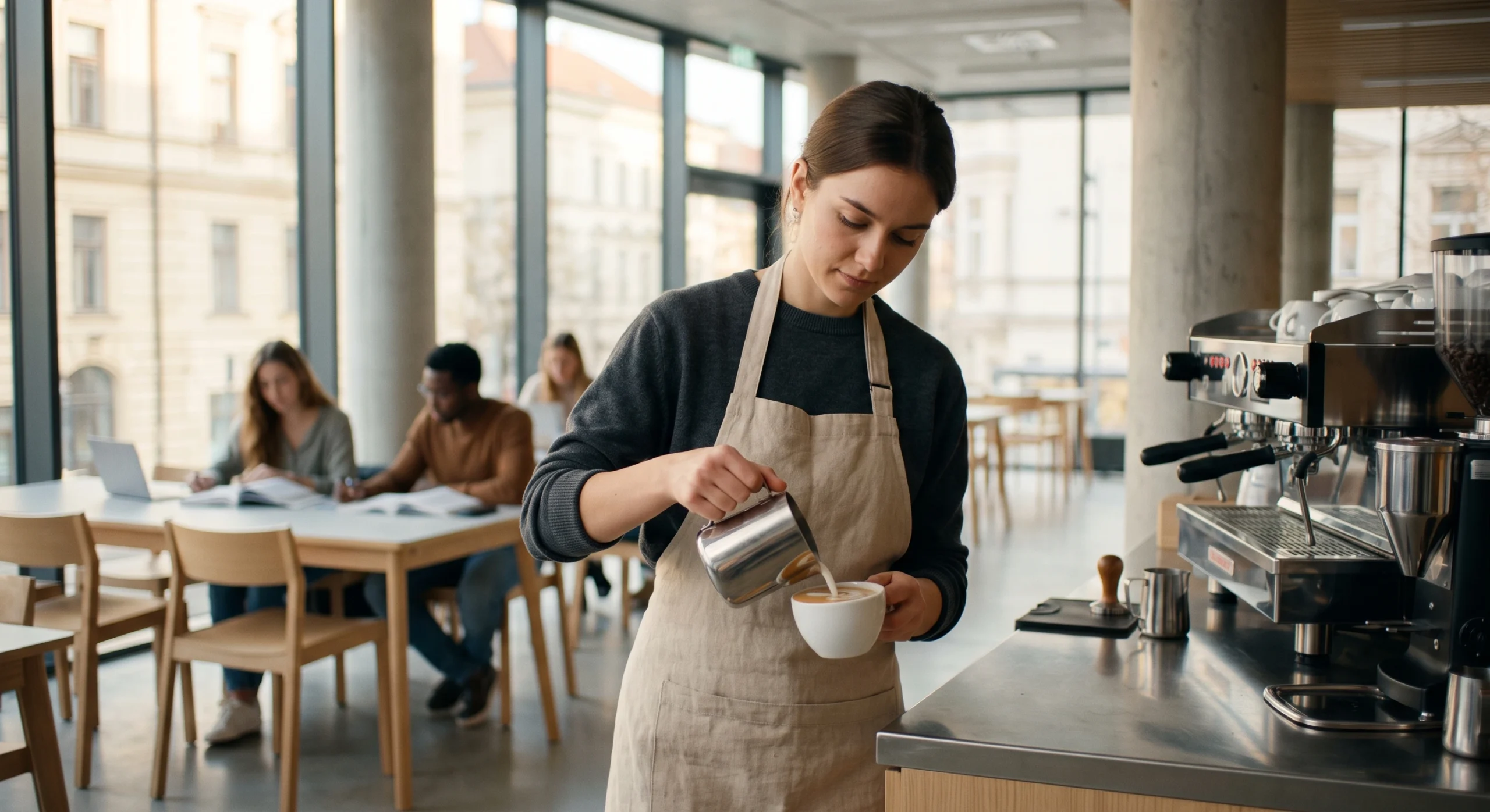 Non-EU university student working on campus in the Czech Republic, illustrating student labor market rights.
